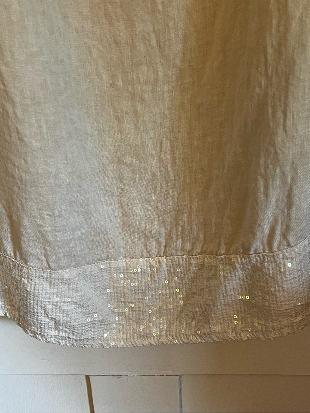 Sleeveless Ivory Sequin Yoke Linen Shift Dress - Picture 4 of 9
